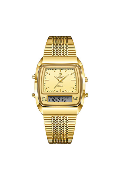 Choice ساعة يد رجالية كاجوال عصرية جديدة باللون الذهبي رقمية مزدوجة التوقيت ر...