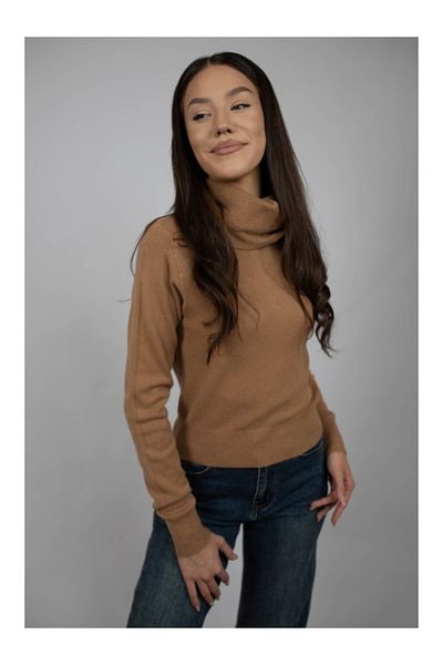 Lamiar Short Sweater With High Collar Karo Single Waist Camel