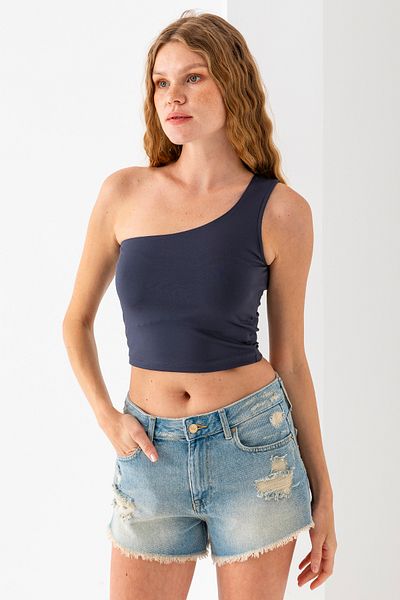 GİYSA Women's One Shoulder Asymmetrical Collar Basic Body Anthracite - 2401