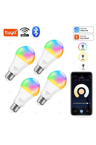 Gleco 1PCs WIFI 15W 220V Tuya Wifi/Bluetooth Smart Led Light Bulb Alexa Led Lamp E27 RGB 110V 220V Smart L
