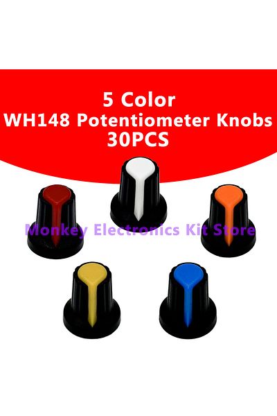 Choice 30PCS 5Color Lot WH148 Potentiometer knobs 15X17mm 6mm Potentiometer Plastic Knobs Cap 5 colors Y...