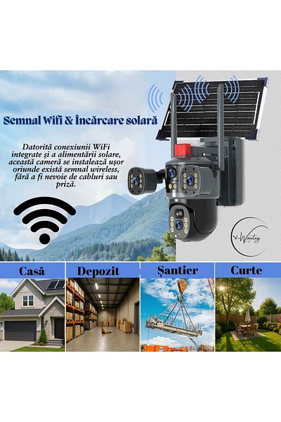 e-Wantay 4k ® Surveillance Camera, 360°, Wifi, 8000mah Solar Panel, 64gb Card, Outdoor/Indoor