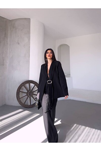 ZF BUTİK Σετ με διπλό μπλέιζερ με λεπτομέρεια σάλι