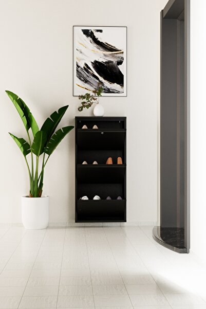 Evdemo Kilitli 3 Kapaklı Metal Ayakkabılık Siyah