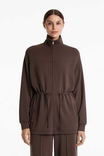 Oysho High collar adjustable waist long jacket with soft-touch modal