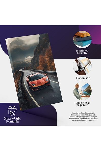 StoryGift Romania Tablou Canvas: Masina Scumpa Lamborghini - Sosea Montana Viteza Pictura Digitala