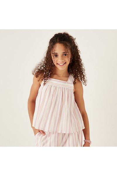 Juniors Striped Sleeveless Top and Wide Leg Pants Set