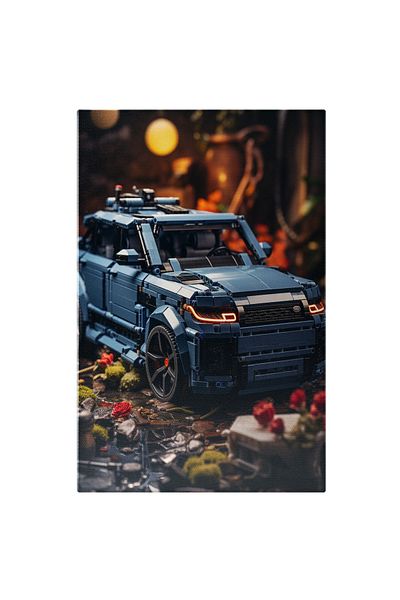 StoryGift Romania Canvas Painting: Blue Lego Land Rover Model Car Surrounded by Red Roses