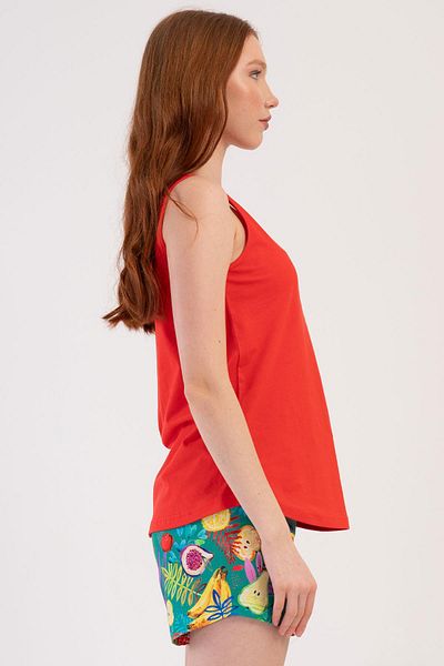 VİENETTA Women's Wide Strap Pomegranate Flower Shorts Pajama Suit C8T3N2O904