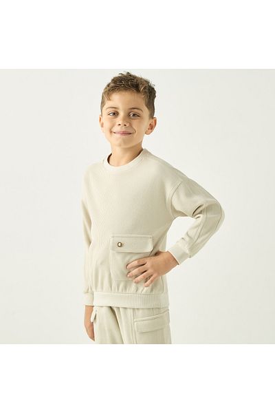 ELIGO Waffle Textured Long Sleeve Sweatshirt and Joggers Set