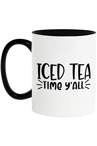 StoryGift Romania Cana Cu Mesajul In Limba Engleza "iced Tea, Time Y'all" - Ceai Rece Cu Gheata Cu, Cu Maner Negru Stg