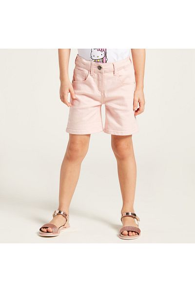 Juniors Solid Shorts With Pockets And Button Closure