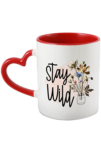 StoryGift Romania Cana Cu Mesajul "stay Wild", Ilustratie, Motivational, Flori, Ramai Salbatic Cu , Cu Maner Inim Stg
