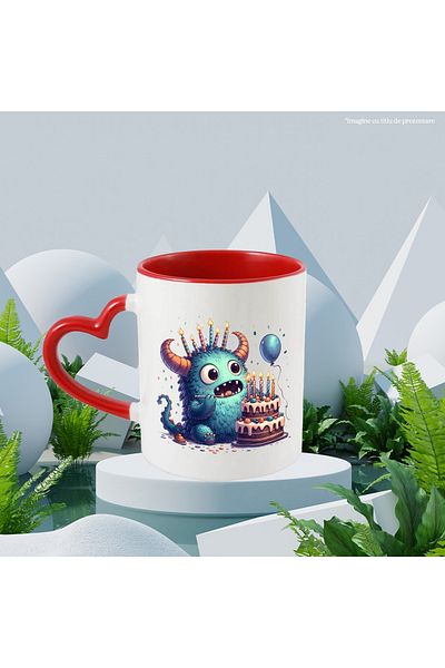 StoryGift Romania Mug with a monster having a cake | illustration | burning candles | balloon | day, With ,STG