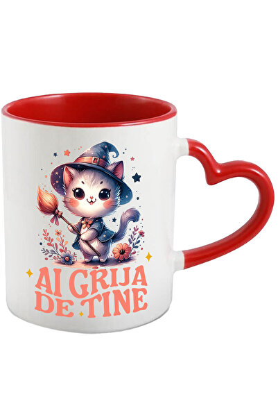 StoryGift Romania Cana Cu Pisica Pufoasa Cu Matura De Vrajitoare Si Palarie T...