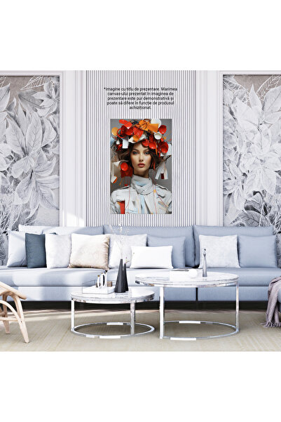 StoryGift Romania Tablou Canvas: Portret Feminin - Moda Doamna Trending Vestimentatie Alb Pictura Digitala