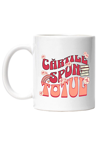 StoryGift Romania Cana Cu Teanc De Carti Studiere Flori Colorate Text Cartile...