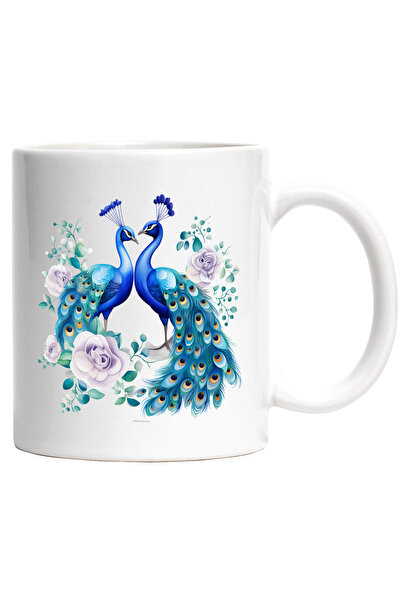 StoryGift Romania Cana Cu O Paunita Si Un Paun | Ilustratie | Flori | Plante ...