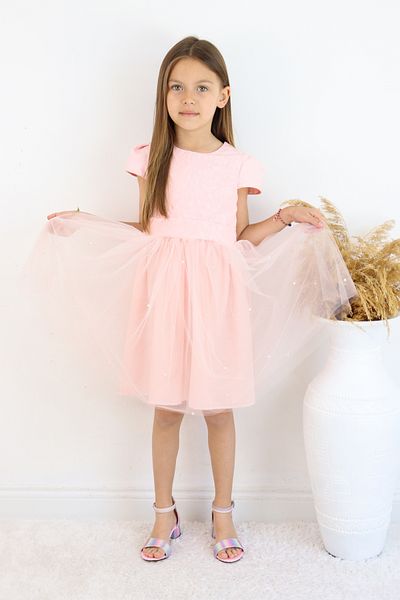 FESSHERA 🌟   Jacquard Fabric with Pearl Embroidered Tulle Skirt Bow Girls' Evening Dress 🌟
