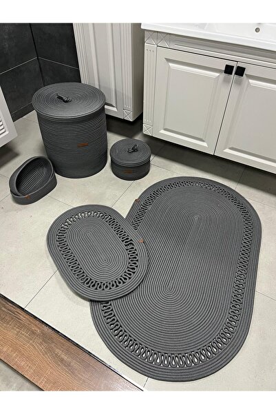 Türkmen Ev Tekstil Antrasit Jüt ,40 X 45hasır Büyük Boy Banyo Takımı ,çamaşır...