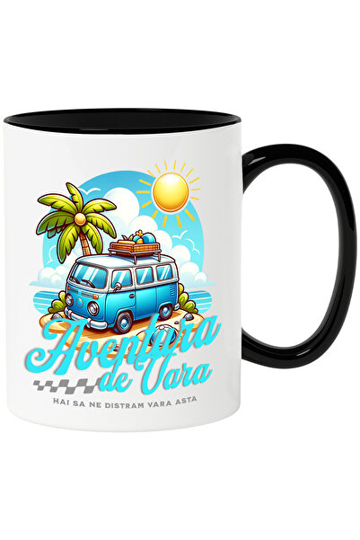 StoryGift Romania Cana Aventura De Vara - Hai Sa Ne Distram Vara Asta, 330ml, Ceramica Cu Maner Ne, Cu Maner Negru Stg