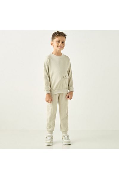 ELIGO Waffle Textured Long Sleeve Sweatshirt and Joggers Set