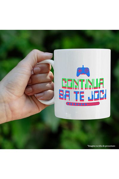 StoryGift Romania Mug with Video Game Style Text Keep Playing PS Controller Digital World, Ceramic, With White Handle