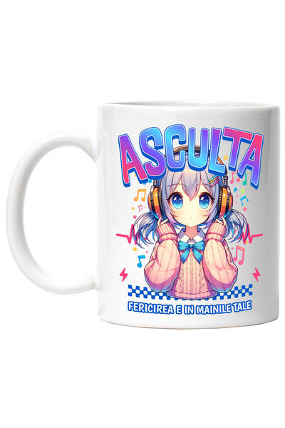 StoryGift Romania Cana Cu Fata Stil Anime Cu Par Mov Casti Audio Text In Limb...