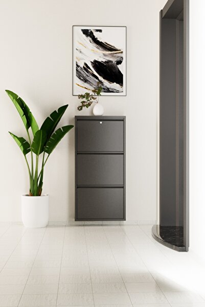 Evdemo Kilitli 3 Kapaklı Metal Ayakkabılık Antrasit