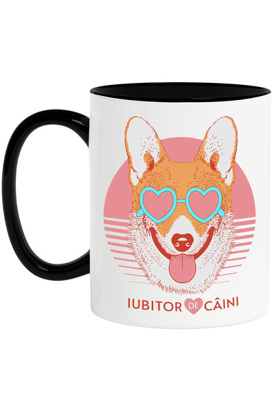 StoryGift Romania Cana Caine Cu Ochelarii Forma Inima Si Limba Scoasa, 330ml,...