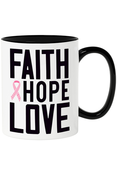 StoryGift Romania Cana Cu Textul In Engleza "faith, Hope, Love" - Credinta Speranta Iubire Cu Mane, Cu Maner Negru Stg