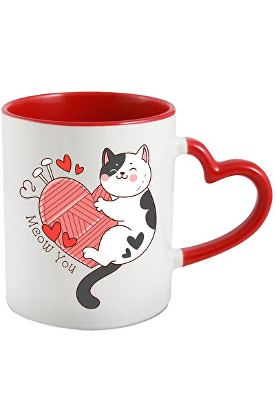 StoryGift Romania Cana Cu Pisica Care Se Tine De Un Ghem In Forma De Inima Cu...