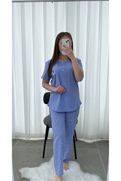 Lena Homewears Set de pijamale cu mânecă scurtă cu model de stea pentru femei, cu lenjerie