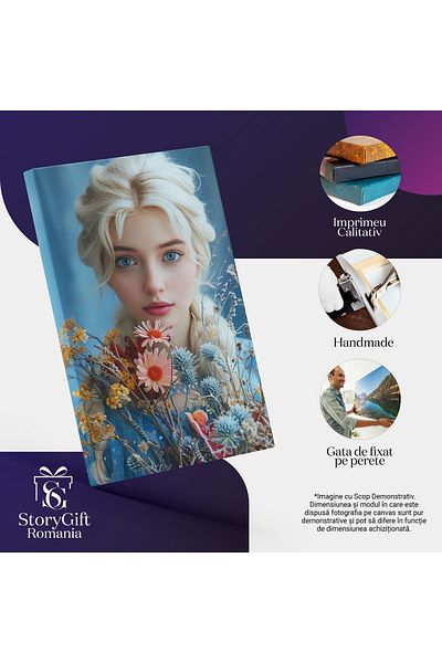 StoryGift Romania Tablou Canvas: Personaj Feminin Fata Elsa Cu Parul Impletit Blond Si Ochii Calzi In Rochie Cu