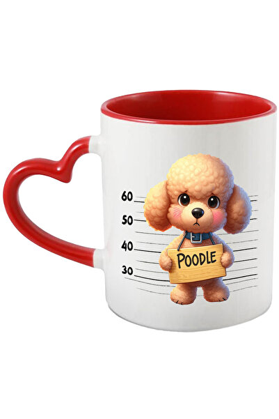 StoryGift Romania Cana Cu Poodle (PUDEL), Caine, Animal De Companie, Ilustratie, La Puscarie, Tris, Cu Maner Inim Stg