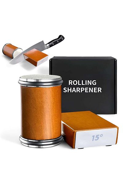 Köken Knife Sharpening Kit With Rolling System, Diamond Sharpening Stone, 2 Angles 15°/20°, Wood