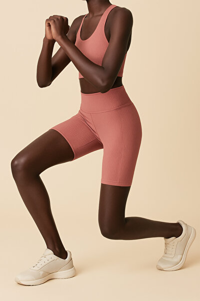 HNX Women's High Waist Tight Ripped Ribbed Short Sports Leggings | Baby Mouth