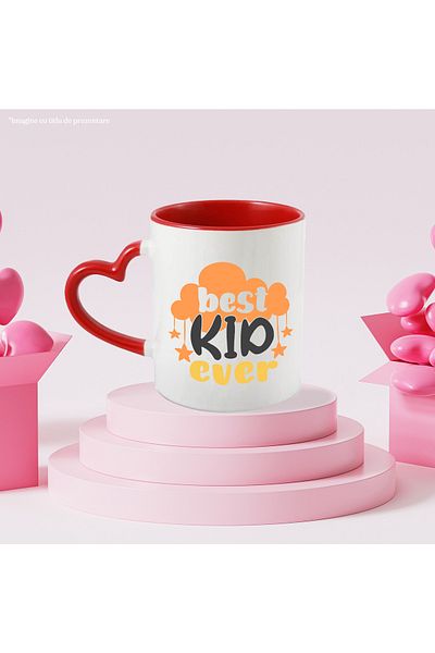StoryGift Romania Cana Cu Text in Engleza Best Kid Ever, Copii, Familie, Parinti,Ceramica, 330ml, , Cu Maner Inim STG