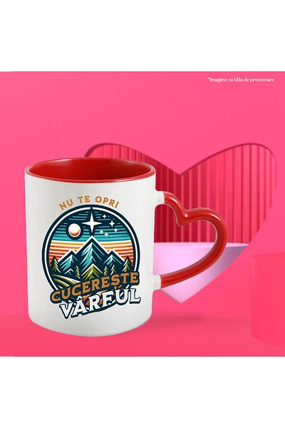 StoryGift Romania Motivational message mug don't stop conquer the mountain top adventure, 330ml, Ce, Cu, STG.