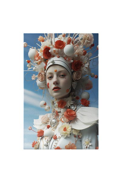 StoryGift Romania Tablou Canvas: O Fata Draguta Cu Multe Flori Pe Cap Si Pe Haine - Eleganta Pictura Digitala