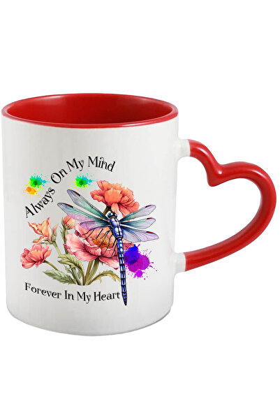 StoryGift Romania Cana Cu O Libelula Albastra Cu Mesajul "always On My Mind, Forever In My Heart",, Cu Maner Inim Stg