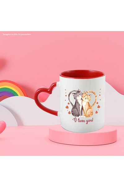 StoryGift Romania Mug with 2 close cats forming a heart with their tails with the message "I love, With, STG"