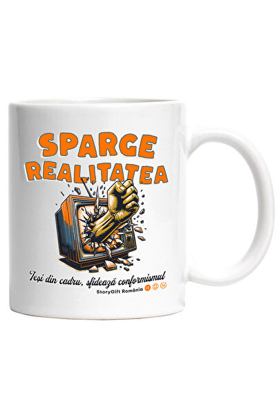 StoryGift Romania Cana Sparge Realitatea Televizor Lovit De Pumn, Digital, 330ml, Ceramic Cu Maner, Cu Maner Alb Stg