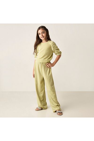 Juniors Textured Short Sleeve Top and Pants Set