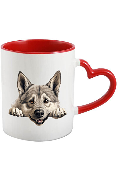 StoryGift Romania Cana Cu Un Lup Care Se Uita Peste Gard | Ilustratie | Gheare | Colti | Labute | , Cu Maner Inim Stg