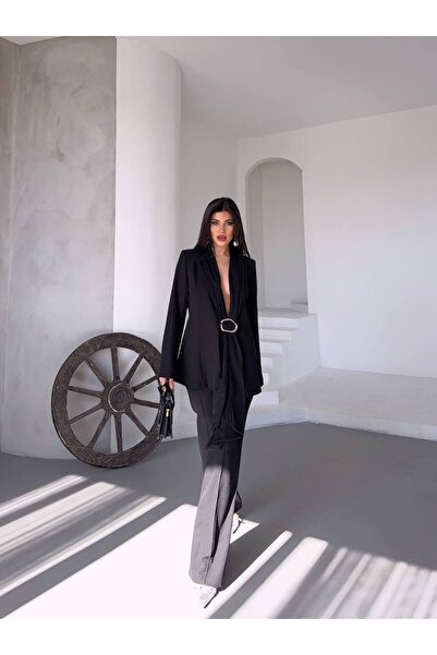 ZF BUTİK Σετ με διπλό μπλέιζερ με λεπτομέρεια σάλι