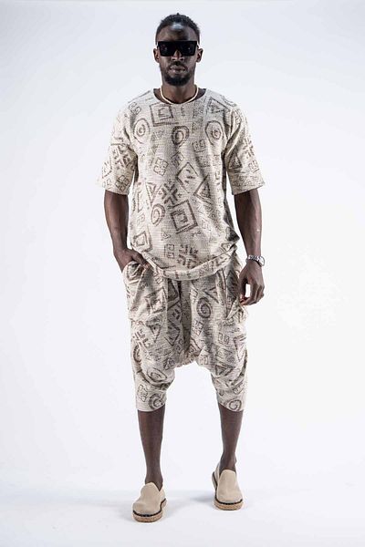 SUPERBLUE Ανδρικό μπλουζάκι Oversize Φαρδύ σορτς Καφέ Λινό Σετ