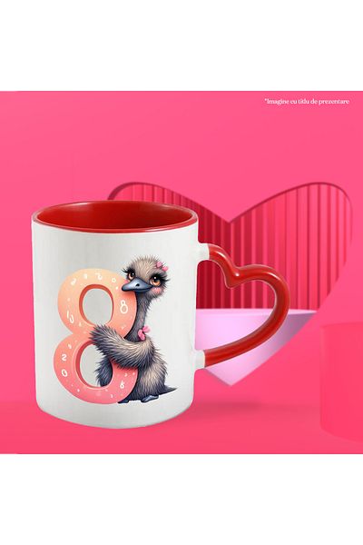 StoryGift Romania Mug with number 8, illustration, for children, ostrich, school, student, learn with Handle, With, STG.
