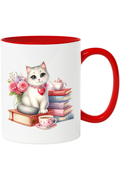 StoryGift Romania Cana Cu O Pisicuta Vesela | Alba | Cenusie | Teanc Cu Carti...