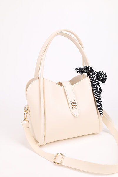 NOTHING Women's Cream White Lockable Three-Compartment and Gold Accessory Scarf Gift Set of 2 Bags Riomilan